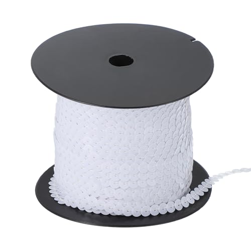sourcing map Flacher Paillettenstreifen, 6 mm Paillettenband, Rolle, Spangle Flacher Paillettenstreifen für Handwerk, Verzierungen, Nähen, Kostümzubehör, Weiß, 10 Meter von sourcing map