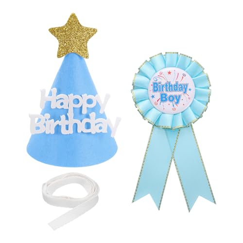sourcing map Geburtstag Kegel Party Set, Band Brosche Pin & Filzkegel Hut für Mottoparty Dress Up Dekoration Foto Requisiten Geburtstag Feier Hellblau von sourcing map