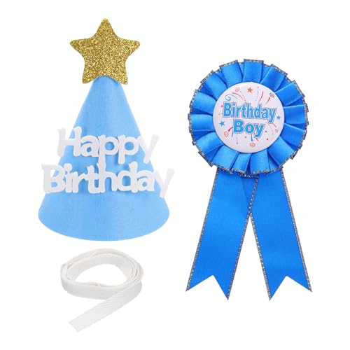 sourcing map Geburtstag Kegel Party Set, Band Brosche Pin & Filzkegel Hut für Mottoparty Dress Up Dekoration Foto Requisiten Geburtstage Feier, Dunkelblau von sourcing map