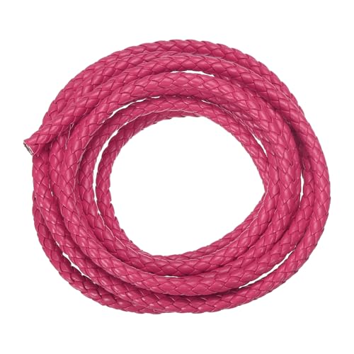 sourcing map Geflochtene Lederschnüre, rundes Lederband, weiches Schmuck-Lederseil für Schmuckherstellung, Krawatten, Halsketten (5 mm, 2 m, Rosenrot) von sourcing map