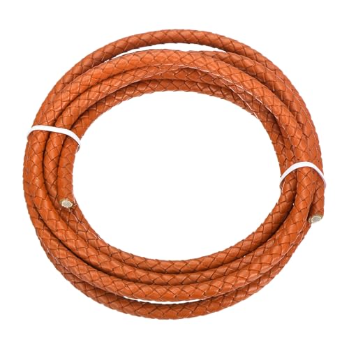 sourcing map Geflochtene Lederschnur, 6 mm, rund, geflochtene Kunstleder-Halskettenschnur, Bolo-Krawattenschnur für Schmuckherstellung, Halsketten, Basteln, Perlenflechten, Orange, 2 m von sourcing map