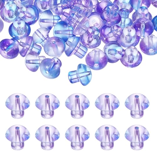sourcing map Glasperlen in Pilzform, transparent, 14 mm, Glasanhänger, Pilz-Lampwork-Perlen, lose Abstandshalter für Bastelarbeiten, Ohrringe, Halsketten, Schmuckherstellung, Farbverlauf, Lila, 80 von sourcing map
