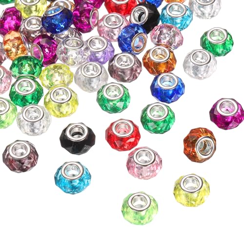 sourcing map Glasperlen mit großem Loch, 14 mm, gemischte Farben, europäische lose runde facettierte Strasssteine, Bastelperlen für DIY-Armbänder, Halsketten, Schmuckherstellung, 100 Stück von sourcing map