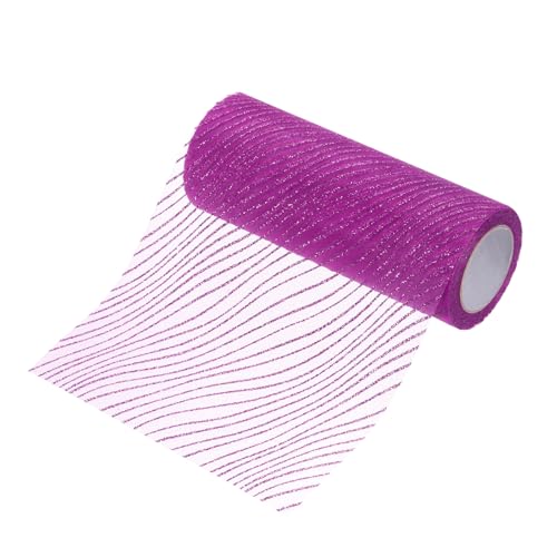 sourcing map Glitzerndes Netzband, 15,2 cm x 9,1 m, durchscheinendes Glitzer-Garnband, Nylon, dekorative Metallfolie, Wellenband, Rollen für Weihnachtsbäume, Kränze, Girlanden (Violett-Rot) von sourcing map