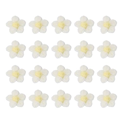 sourcing map Häkelblumen zum Aufnähen, 45 x 45 mm, Milch-Baumwolle, handgefertigte Blumenapplikation für DIY, Basteln, Haare, Hüte, Kleidung, Dekoration, Weiß und Gelb, 20 Stück von sourcing map