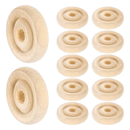 sourcing map Holzplatten, 2,5 cm Durchmesser, 0,6 cm dick, 0,6 cm Loch, flaches unlackiertes Holz, Hobby-Rad für Mini-Weihnachtsbaum-Basis, DIY-Modellautos, LKW, 12 Stück von sourcing map