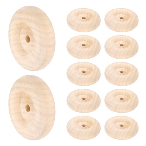 sourcing map Holzplatten, 5,1 cm Durchmesser, 1,6 cm dick, 0,6 cm Loch, flaches unlackiertes Holz, Hobby-Rad für Mini-Weihnachtsbaum-Basis, DIY-Modellautos, LKW, 12 Stück von sourcing map