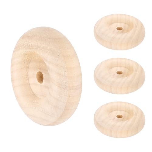 sourcing map Holzplatten, 5,1 cm Durchmesser, 1,6 cm dick, 0,6 cm Loch, flaches unlackiertes Holz, Hobby-Rad für Mini-Weihnachtsbaum-Basis, DIY-Modellautos, LKW, 4 Stück von sourcing map