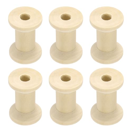 sourcing map Holzspulen, 2 x 3 cm (B x H), unlackierte Holzspulen, Drahtwebspulen, leere Garnspulen für Handwerk, DIY, Kunst, Stickerei, Nähgarn, Beige, 6 Stück von sourcing map
