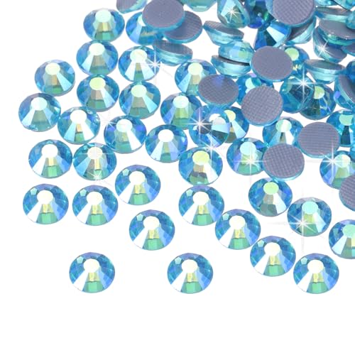 sourcing map Hotfix-Strasssteine, flache Rückseite, Kristallglas-Edelsteine für Handwerk, Kleidung, DIY-Dekoration (SS16, 4 mm, helles Seeblau), 1440 Stück von sourcing map