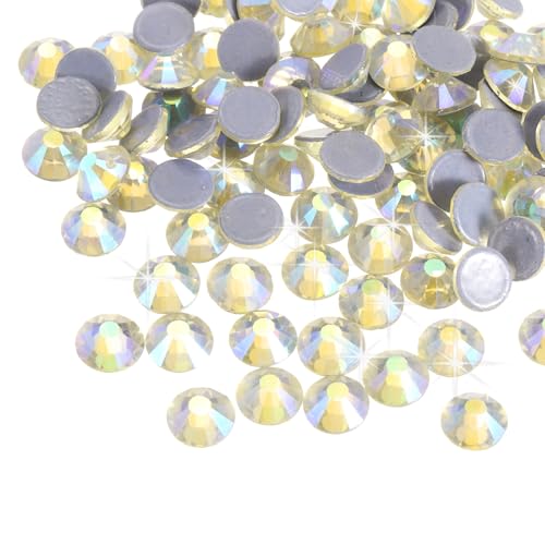 sourcing map Hotfix-Strasssteine, flache Rückseite, Kristallglas-Edelsteine für Handwerk, Kleidung, DIY-Dekoration (SS16, 4 mm, hellgelb), 1440 Stück von sourcing map