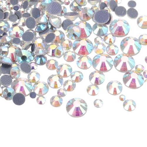 sourcing map Hotfix-Strasssteine, flache Rückseite, Kristallglas-Edelsteine mit transparenter Tasche, Nagelkunst-Set für Handwerk, Kleidung, DIY-Dekoration, 5 Größen (SS6-SS20 Set, Sternenhimmel), 400 von sourcing map