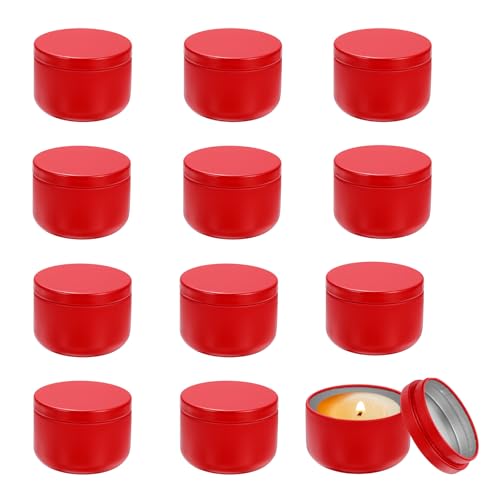 sourcing map Kerzendosen, 85 ml, Metall-Kerzendosen mit Deckel, rund, leere Blechdosenbehälter, Großpackung zur Aufbewahrung von Tee und für Bastelarbeiten, Weihnachtsgeschenke, Rot, 12 Stück von sourcing map