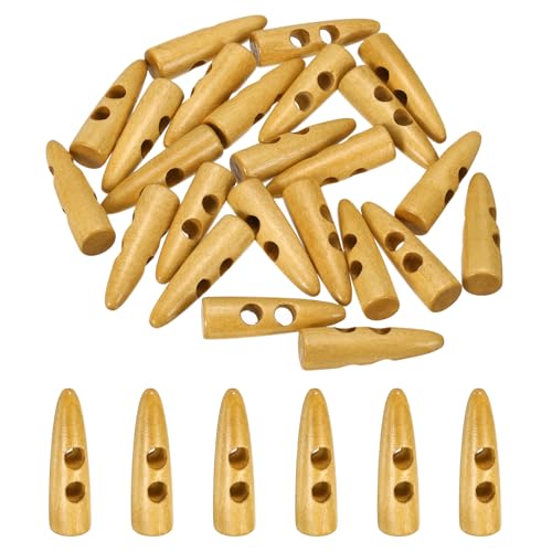 sourcing map Knebelknopf aus Holz, 4,5 cm, 24 Stück, 2 Löcher, Olivenholz, Nähknöpfe für Heimwerker, Handwerk, Mantel, Pullover, Kleidung, Jacke, Blazer, Tasche, Gelb von sourcing map