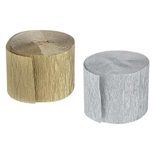 sourcing map 2 Rollen Krepppapier 3,5x1000cm Regenbogen Luftschlangen Bunt Seidenpapier Kreppband zum Basteln Dekor Geschenk Verpackung Blumen, Gold/Silber von sourcing map