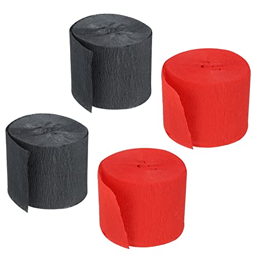 sourcing map 4 Rollen Krepppapier 3,5x1000cm Regenbogen Luftschlangen Bunt Seidenpapier Kreppband zum Basteln Dekor Geschenk Verpackung Blumen, Schwarz/Rot von sourcing map