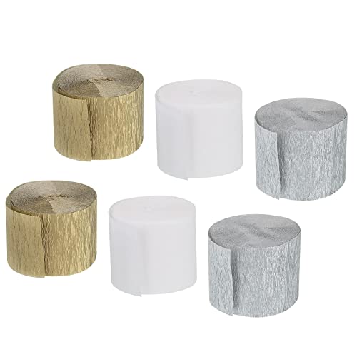 sourcing map 6 Rollen Krepppapier 3,5x1000cm Regenbogen Luftschlangen Bunt Seidenpapier Kreppband zum Basteln Dekor Geschenk Verpackung Blumen, Silber/Weiß/Gold von sourcing map