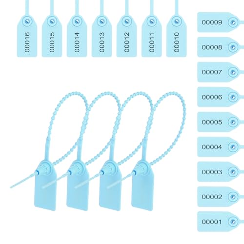 sourcing map Kunststoff-Manipulationssiegel, nummerierte Einweg-Kabelbinder, Etiketten, 24,8 cm, selbstschließend, Sicherheits-Zugband für LKW, Anhänger, Gepäck, Himmelblau, 1000 Stück von sourcing map