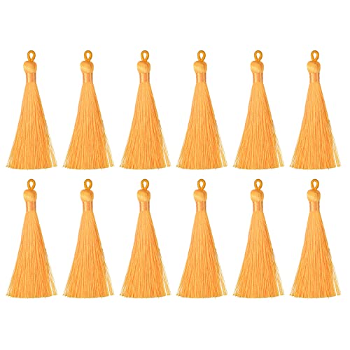 sourcing map Lesezeichen-Quasten – 12 Stück, 9,3 cm, seidig weiche Mini-Quasten mit Schlaufen für Schlüsselanhänger, Abschlussfeier, handgefertigtes Bastelzubehör, Gelb von sourcing map