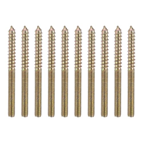 sourcing map M6 x 70 Stockschrauben, Karbonstahl, Doppelkopf, selbstschneidende Holzdübelschrauben für Holzverbindung, Möbelbeine, Farbe Zink, 10 Stück von sourcing map