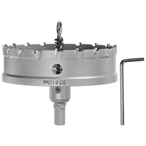 sourcing map Lochsäge 115mm / 4-1/2 Inch Hartmetallbohrer Metall Bohrer Titanbeschichteter Hartmetallschneider mit Sechskantschlüssel für Edelstahl Eisen Legierung Holz Kunststoff von sourcing map