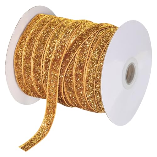 sourcing map Metallisches Glitzer-Samtband, 0,9 cm x 45,7 m, einseitiges Glitzerband für Weihnachten, Basteln, Geschenkverpackung, Schleife, Dekoration, Orange von sourcing map