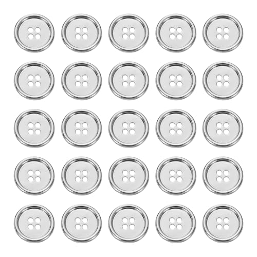 sourcing map Metallknöpfe, 20 mm, 4 Löcher, Legierung, runde Knöpfe, Basteln, Nähzubehör, für Kleidung, DIY, Basteln, Dekoration, Weiß, 25 Stück von sourcing map