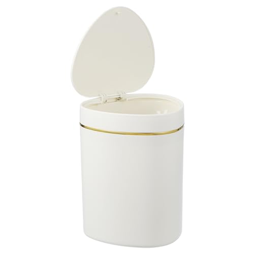 sourcing map Mini-Mülleimer mit Deckel, kleiner Recycling-Mülleimer, niedlicher Mülleimer, 2,2 l, geeignet für Büro, Badezimmer, Küche, Wohnzimmer, Schlafzimmer, Weiß von sourcing map