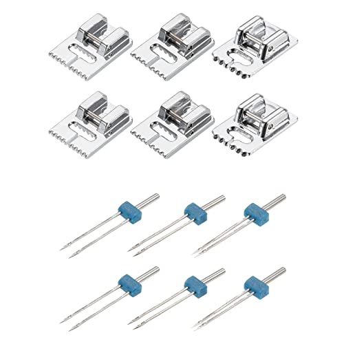 sourcing map Nähen Machine Doppelnadel Doppelte Dehnung mit 3Stk Rille Pintuck Nähfuß für Haushalt Nähen Machine 2 Set(Packung mit 12) von sourcing map