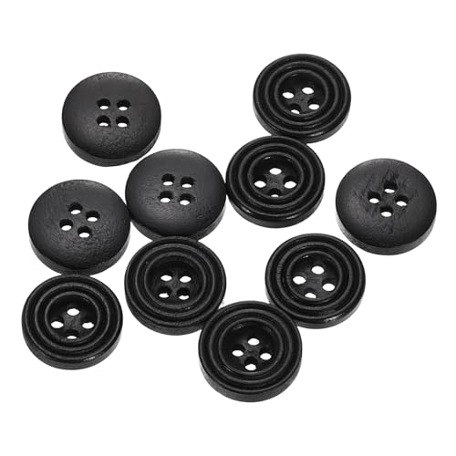 sourcing map Nähknöpfe aus Holz, rund, flach, 4 Löcher, 24 l, 15 mm, Schwarz, 10 Stück von sourcing map