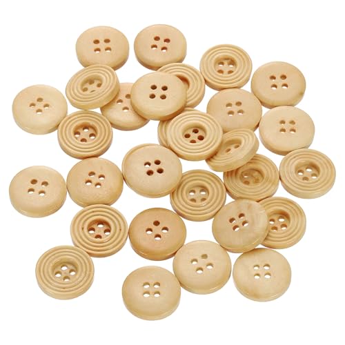 sourcing map Nähknöpfe aus Holz, rund, flach, 4 Löcher, 28 l, 18 mm, Beige, 30 Stück von sourcing map