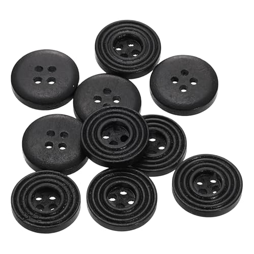 sourcing map Nähknöpfe aus Holz, rund, flach, 4 Löcher, 28 l, 18 mm, Schwarz, 10 Stück von sourcing map