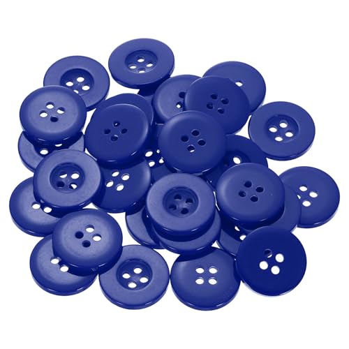 sourcing map Nähknöpfe aus Kunstharz, rund, flach, 4 Löcher, 32 l, 20 mm, Blau, 60 Stück von sourcing map