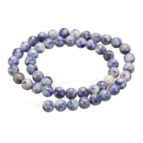 sourcing map Natursteinperlen, 6 mm, blaue Punkte, rund, lose Perlen, echte glatte Kugeln, Perlen für Schmuckherstellung, Armbänder, Halsketten, Ohrringe, DIY, 50 Stück von sourcing map