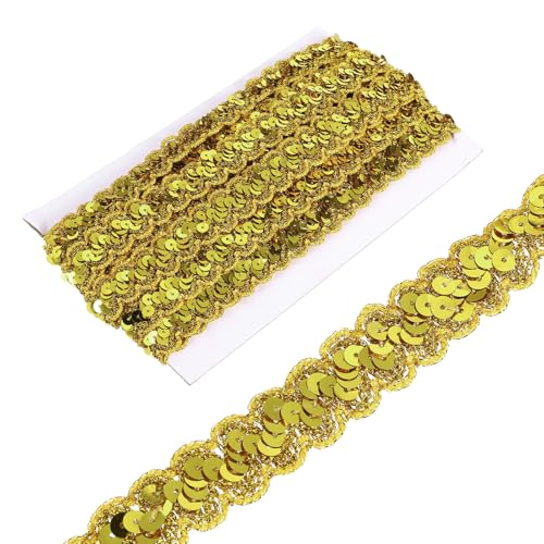 sourcing map Pailletten-Bordüre, 2,3 cm x 6 m, helles Gold, gewellt, flach, Pailletten-Bordüre, Zierband für Handwerk, Verzierungen, DIY, Nähen, Kostümdekoration von sourcing map