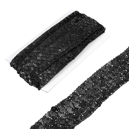 sourcing map Pailletten-Bordüre, flach, 3,5 cm x 6 m, für Handwerk, Verzierungen, DIY, Nähen, Kostüm, Schwarz von sourcing map