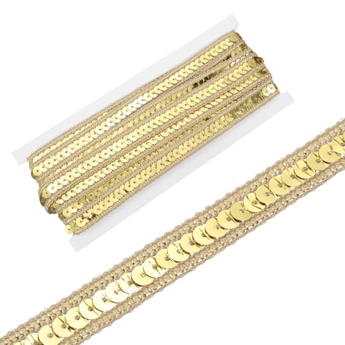 sourcing map Paillettenband, 1,3 cm x 4,5 m, flaches Glitzerband für Bastelarbeiten, Verzierungen, Kostüme, Hüte, Kleider, Schuhe, Stirnband, Nähen, goldfarben von sourcing map