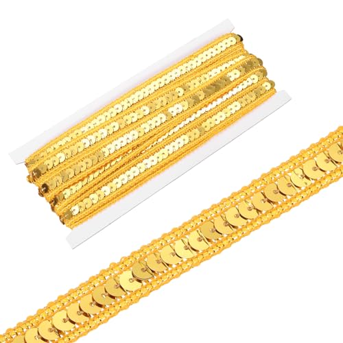 sourcing map Paillettenband, 1,3 cm x 9,1 m, flaches Glitzerband für Bastelarbeiten, Verzierungen, Kostüme, Hüte, Kleider, Schuhe, Stirnband, Nähen, Gold von sourcing map