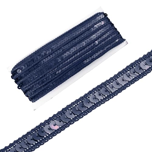 sourcing map Paillettenband, 1,3 cm x 9,1 m, flaches Glitzerband für Bastelarbeiten, Verzierungen, Kostüme, Hüte, Kleider, Schuhe, Stirnband, Nähen, Marineblau von sourcing map