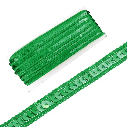 sourcing map Paillettenband, 1,3 cm x 9,1 m, flaches Glitzerband für Bastelarbeiten, Verzierungen, Kostüme, Hüte, Kleider, Schuhe, Stirnband, Nähen, Weihnachtsgrün von sourcing map