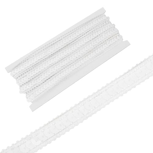 sourcing map Paillettenband, 1,3 cm x 9,1 m, flaches Glitzerband für Bastelarbeiten, Verzierungen, Kostüme, Hüte, Kleider, Schuhe, Stirnband, Nähen, Weiß von sourcing map