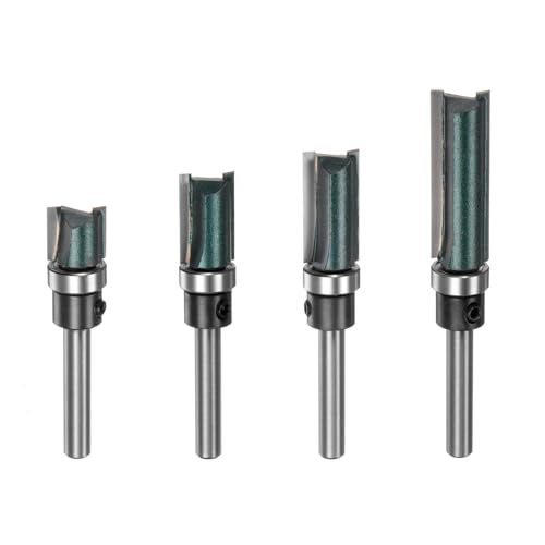sourcing map Pattern Flush Trim Router Bit 0.6 cm Shank 1/5.1 cm Cutting Dia 1.1 cm, 4/12.7 cm, 2.5 cm, 1-1/5.1 cm Cutting Length Precise Cutting Milling Cutter Tool with Bearings for Woodworking, von sourcing map