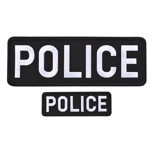 sourcing map Polizei-Aufnäher mit Klettverschluss, bestickt, strapazierfähiger Stoff, Polizei-Aufnäher für Polizei, Weste, Jacke, Kleidung, Rucksäcke, Hüte, weiß (1 Stück klein und 1 x groß) von sourcing map