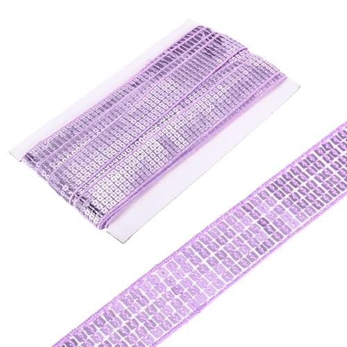 sourcing map Quadratische Pailletten-Bordüre, 2,5 cm x 9,1 m, 5 Reihen, flach, lila, Paillettenstoff, Band zum Basteln, Basteln, Fransen, Nähen von sourcing map