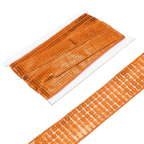 sourcing map Quadratische Pailletten-Bordüre, 2,5 cm x 9,1 m, 5 Reihen, flach, orange, Paillettenstoff, Band für Handwerk, DIY, Fransen, Nähen von sourcing map