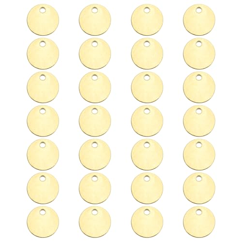 sourcing map Runde Messing-Etiketten, 28 Stück, 8 mm, blanko, Messing-Scheiben-Stempelanhänger mit Loch für DIY, Handwerk, Anhänger, Beschriftung von sourcing map
