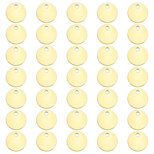 sourcing map Runde Messing-Etiketten, 38 Stück, 8 mm, blanko, Messing-Scheiben-Stempelanhänger mit Loch für DIY, Handwerk, Anhänger, Beschriftung von sourcing map