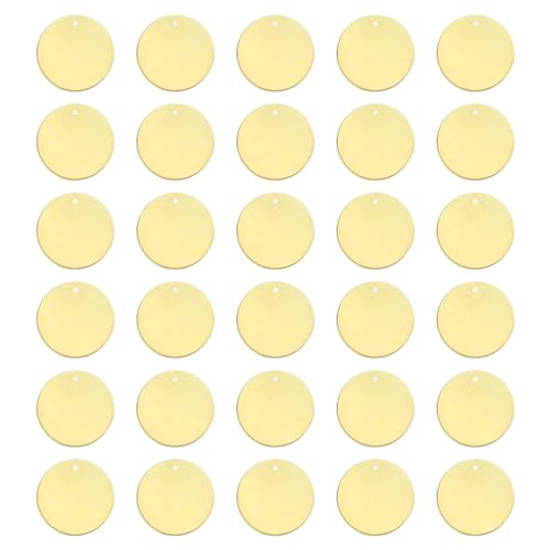sourcing map Runde Messing-Etiketten, 50 Stück, 20 mm, blanko, Messing-Scheiben-Stempelanhänger mit Loch für DIY, Handwerk, Anhänger, Etikettierung von sourcing map