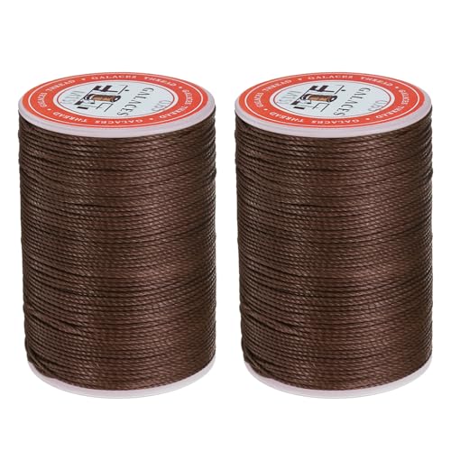 sourcing map Rundes Ledernähgarn, gewachst, 85 m, Polyesterwachsschnur, 0,65 mm Wachsschnur für Lederhandwerk, Buchbindung, Armbänder, geflochten, Karamell, 2 Stück von sourcing map