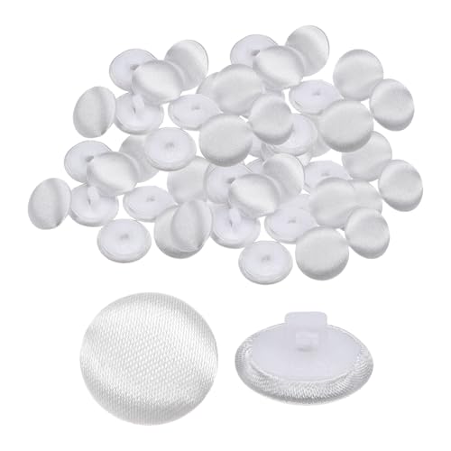 sourcing map Satinknöpfe, 12,5 mm, glatt, mit Satin, rund, Smoking-Knöpfe mit Schaft, Stoffknöpfe für Brautkleid, Hochzeit, Kleid, Bluse, Anzüge, DIY, Weiß, 50 Stück von sourcing map